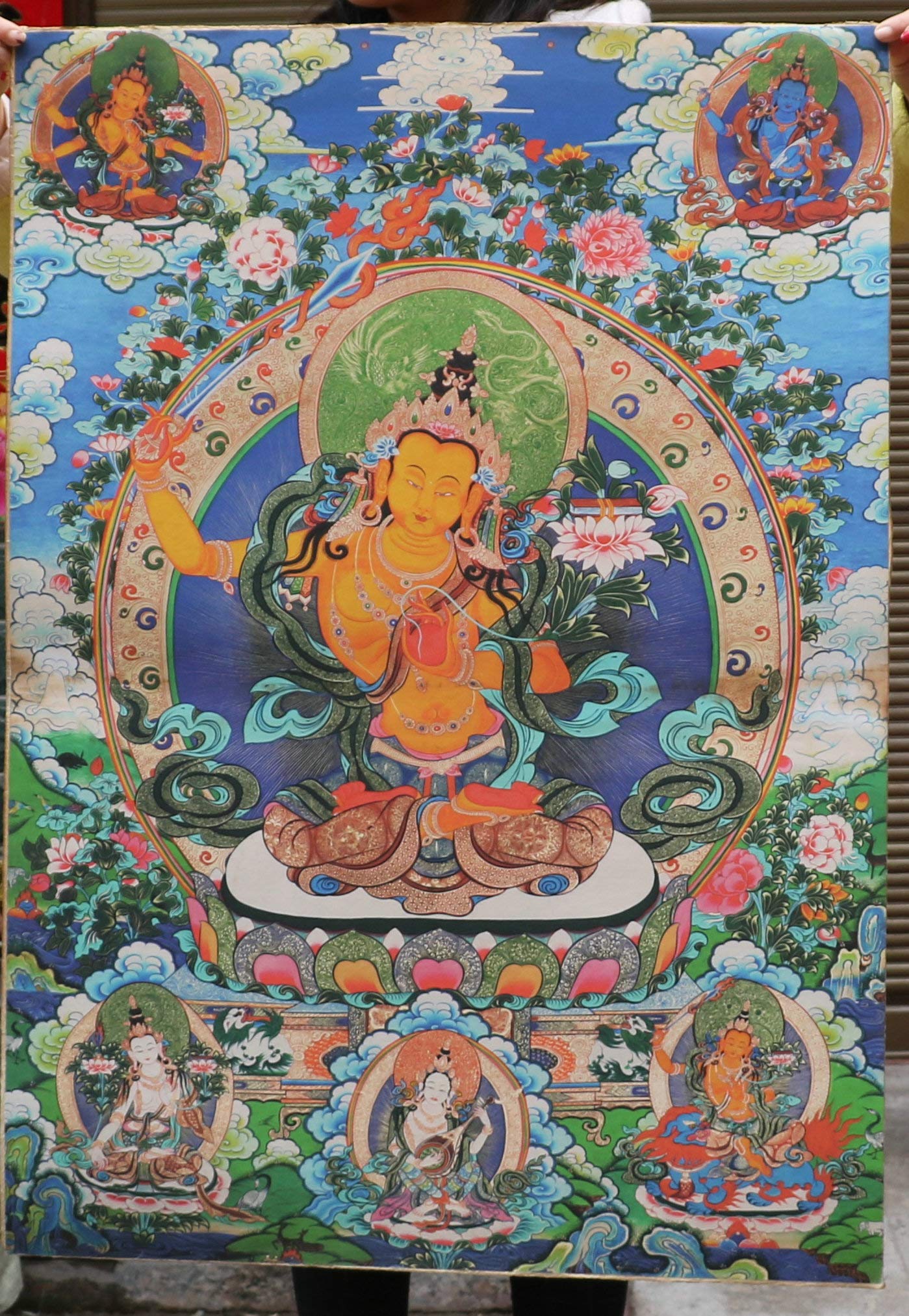 Amazon.co.jp: 36インチ チベット仏教 神 仏陀 & 女神 ペーパー タンカ